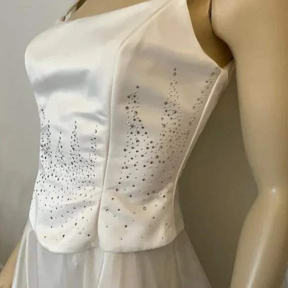 Aspeed white wedding gown corset rhinestone top 3-layer chiffon skirt EUC Size 4 - Picture 3 of 11
